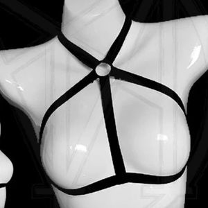 Black harness cage bra